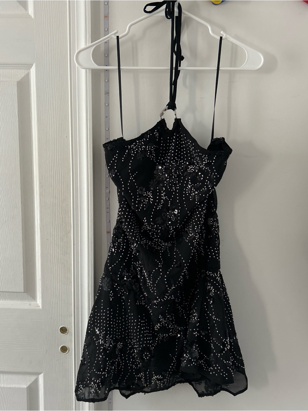 Edikted Black Beaded Halter Mini Dress